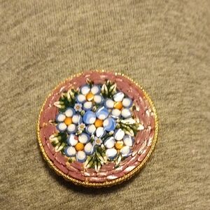 Brown and Blue Micro-Mosaic Floral Brooch